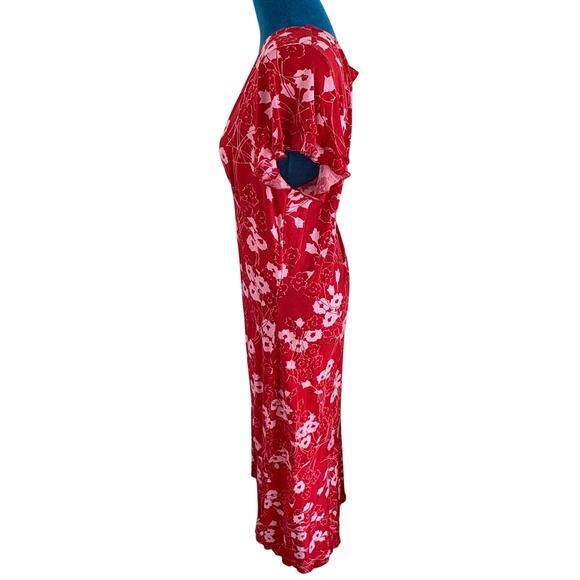 Banana Republic Silk Blend Red & Pink Floral Maxi Dress XL - Picture 6 of 9